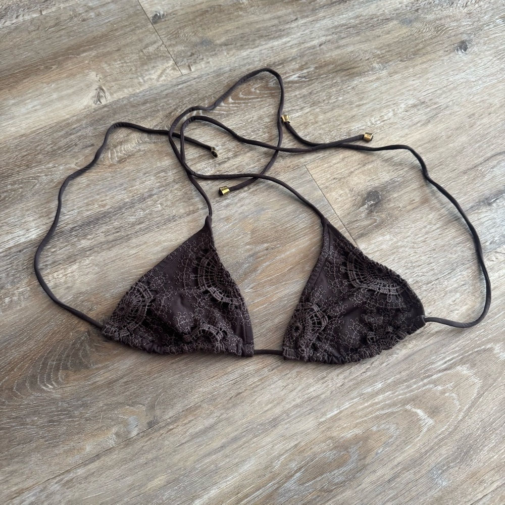 ANDRES SARDA Women's Size 34 Sunset Brown Crochet Bikini Top Swim Vacation Tie